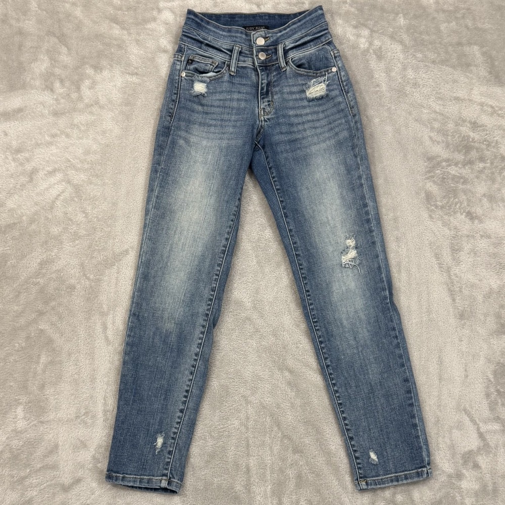 Judy Blue Jeans Womens 0/24 Los Angeles Relaxed Skinny Double Button Distressed